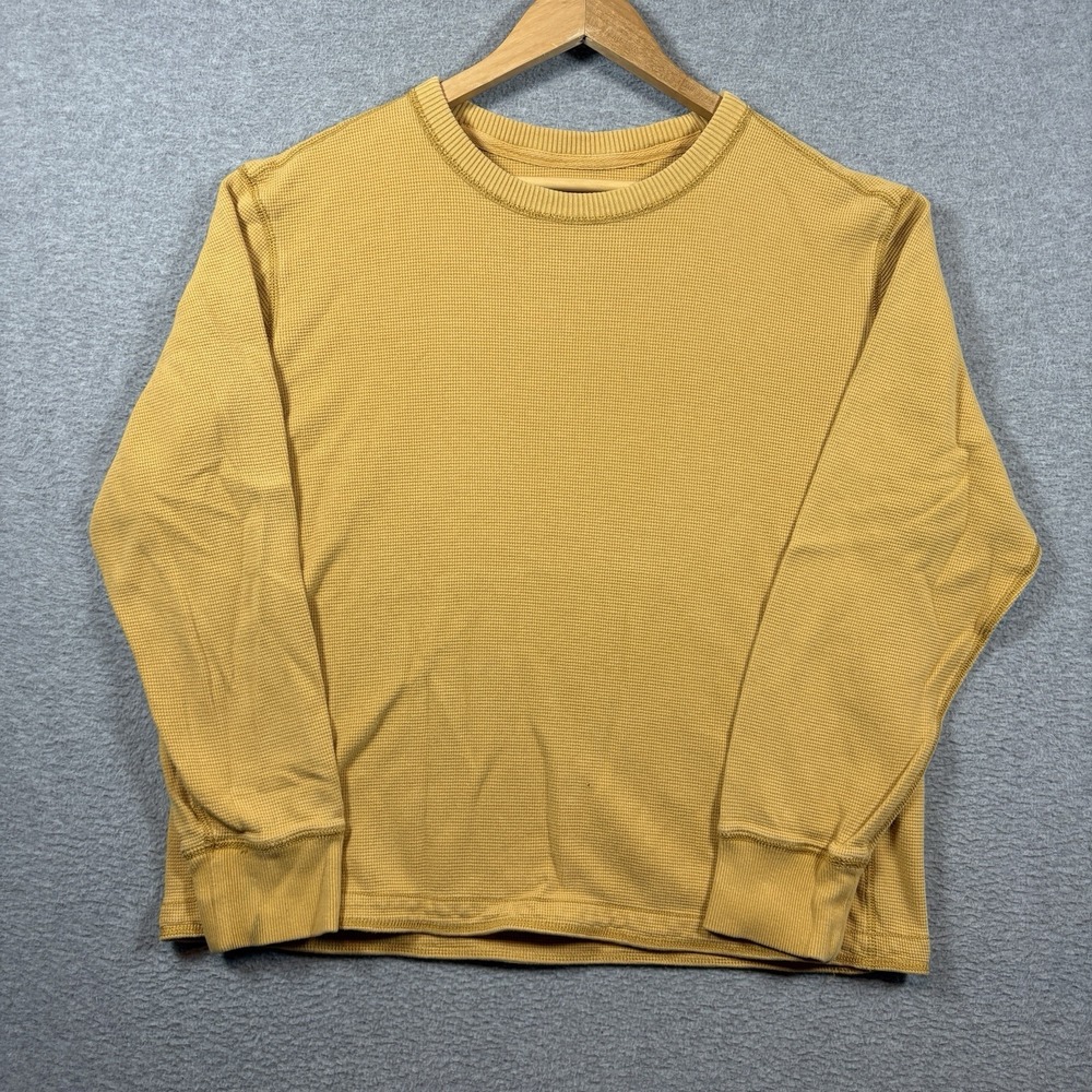 Eddie Bauer Sport Shop Waffle Knit Thermal Tee Mens L Yellow Cotton Boxy Y2K